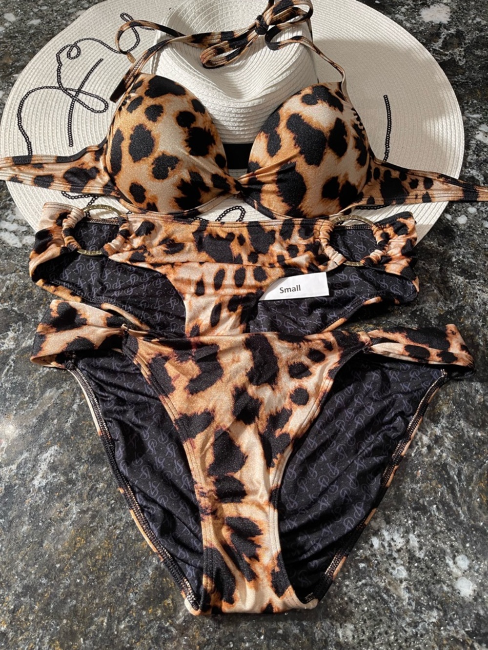 Victoria Secret bikini twist push-up leopard size 34C and S OR M bottoms